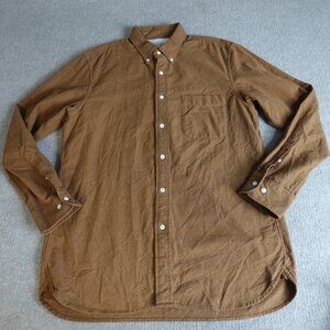 Muji Mens Shirt XL Beige Solid Button Down Flannel Solid 100% Cotton